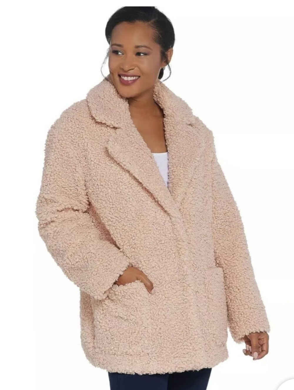 Martha Stewart Plush Teddy Coat in Blush Pink